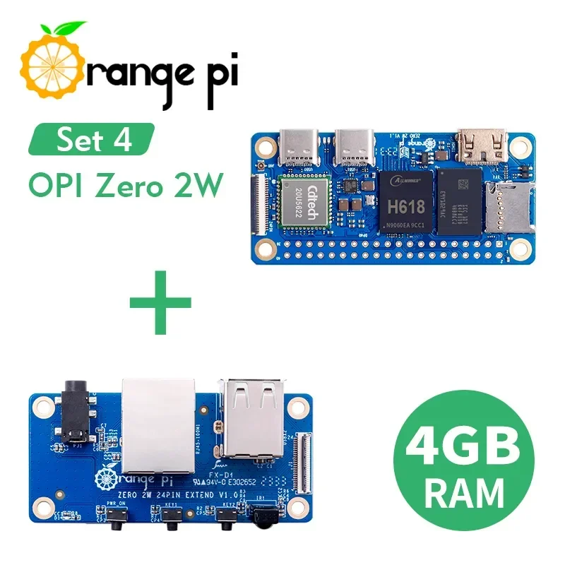 

Orange Pi Zero 2 W 4G+Expansion Board,DDR4 Allwinner H618 Orange Pi Zero 2W WiFi+BT BLE SBC Single Board Computer Zero2W Mini PC