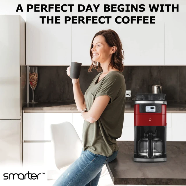 Smart iCoffee Brew Coffee Maker in Red with Built-in Grinder App