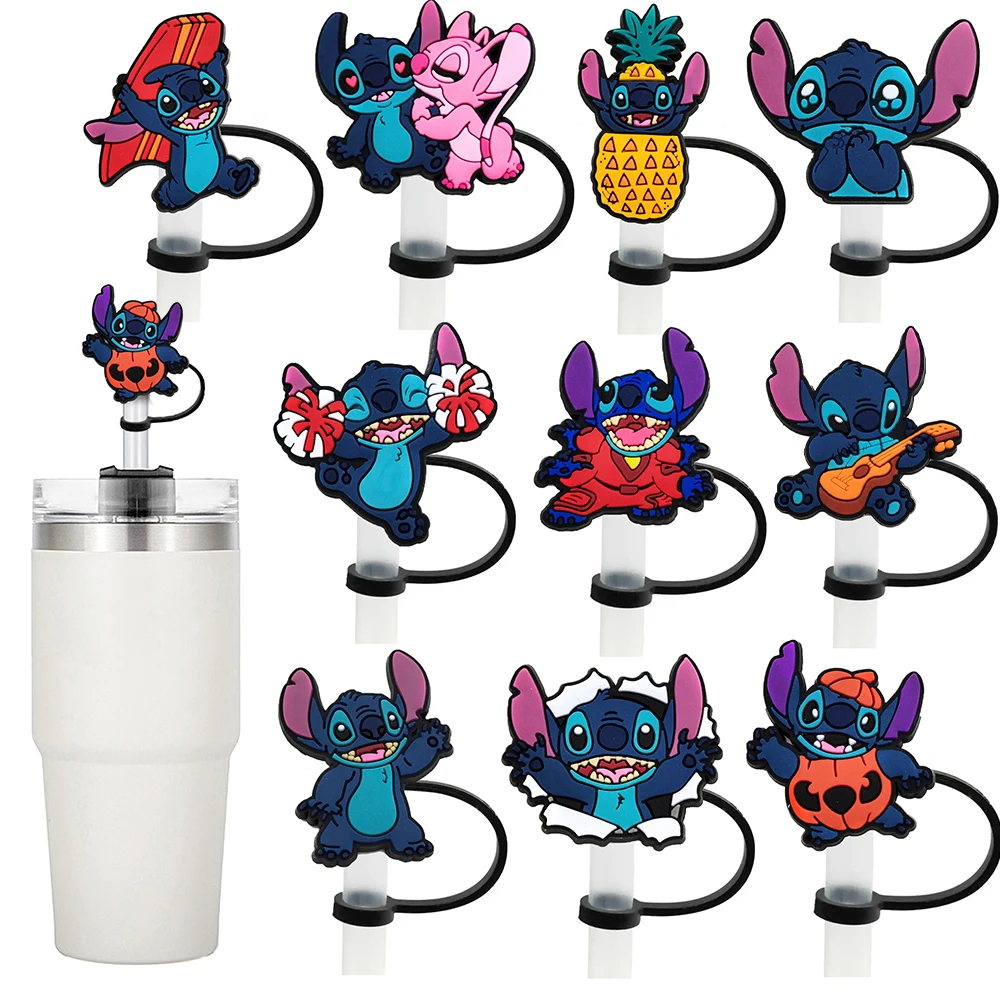 

Hot Toys Disney Stitch Straw Cover Cap 10MM Drink Straw Plug Reusable Splash Proof Drinking Fit Cup Straw Cap Charms Pendant