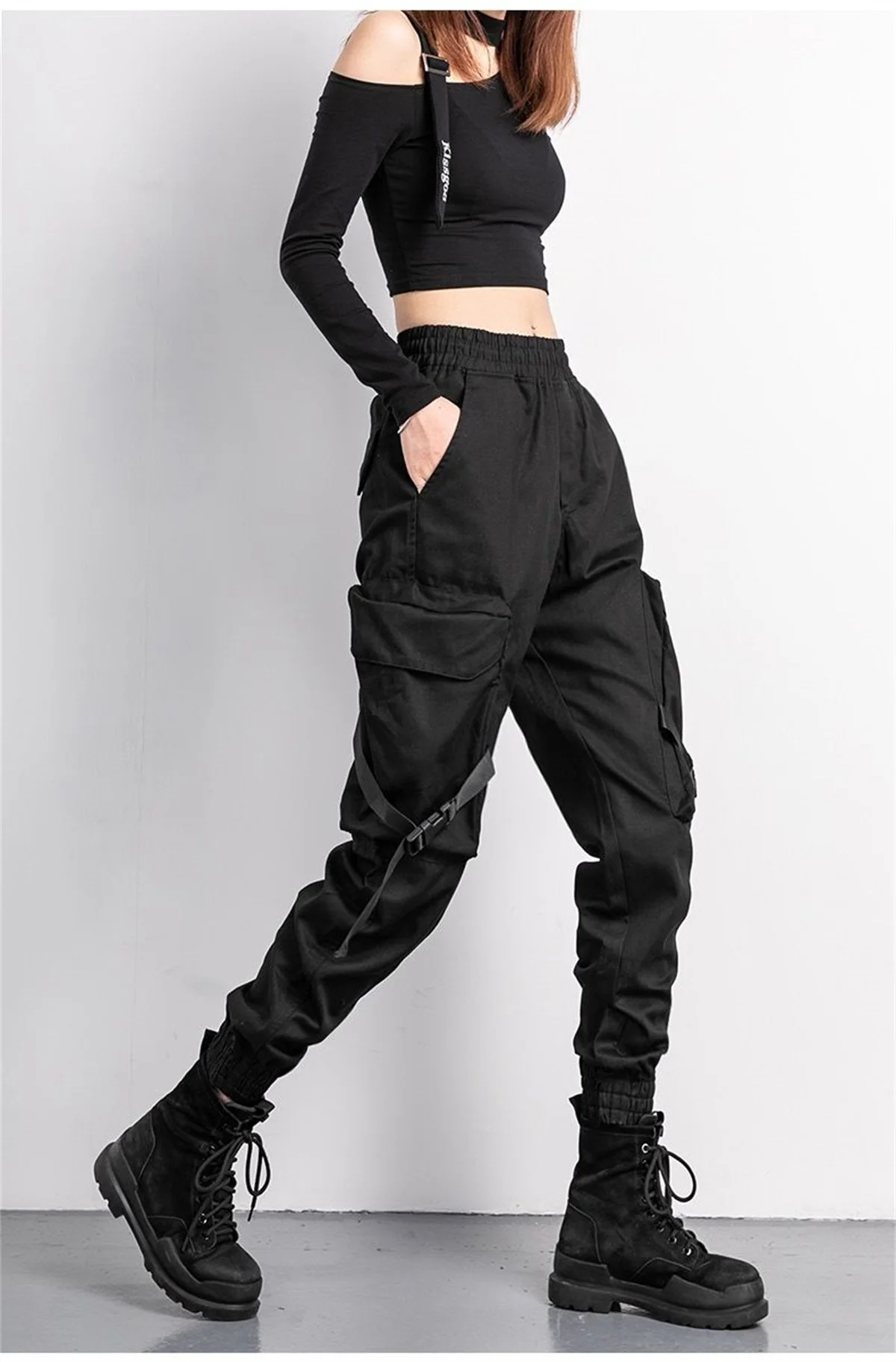 Black Fashion Korea Cargo Pants Women High Waist Baggy Tactical Sweatpants Fashion Hip Hop Harajuku Joggers Trousers Female