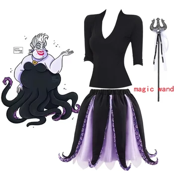 Costume da Ursula per Donna Adulta, Cosplay Sirenetta, Abito da Strega Marina con Tentacoli di Polpo, Maglietta e Gonna per Feste di Carnevale