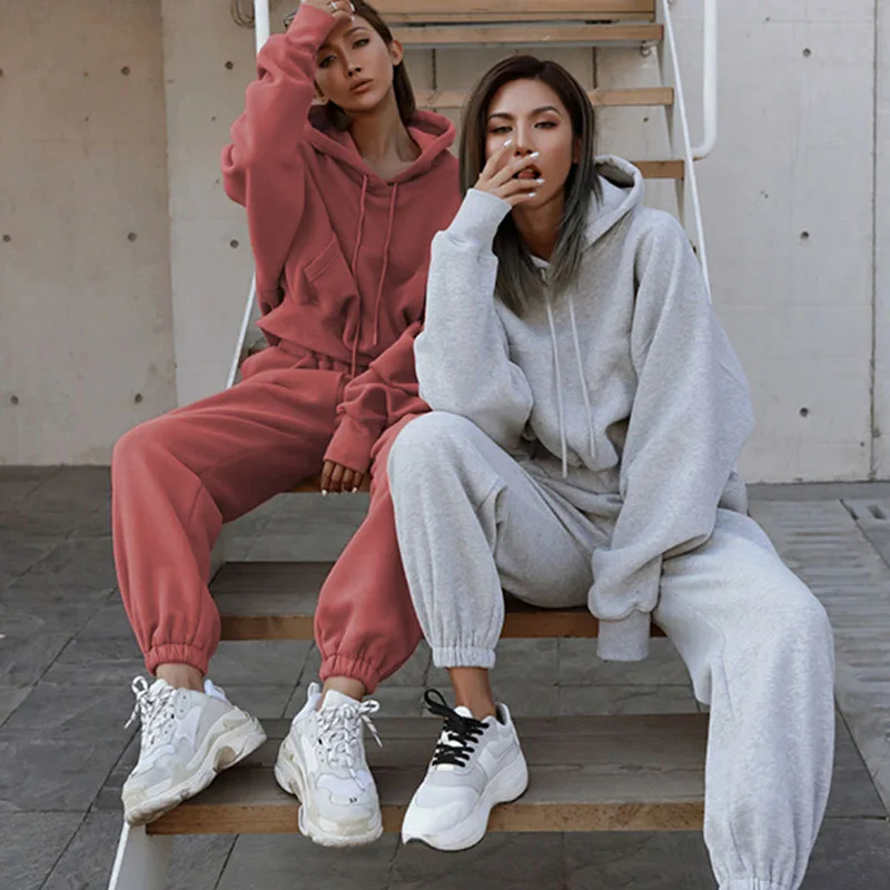 Tracksuit Women Warm Hooded Suit Hoodies And Pants Set Oversize Two