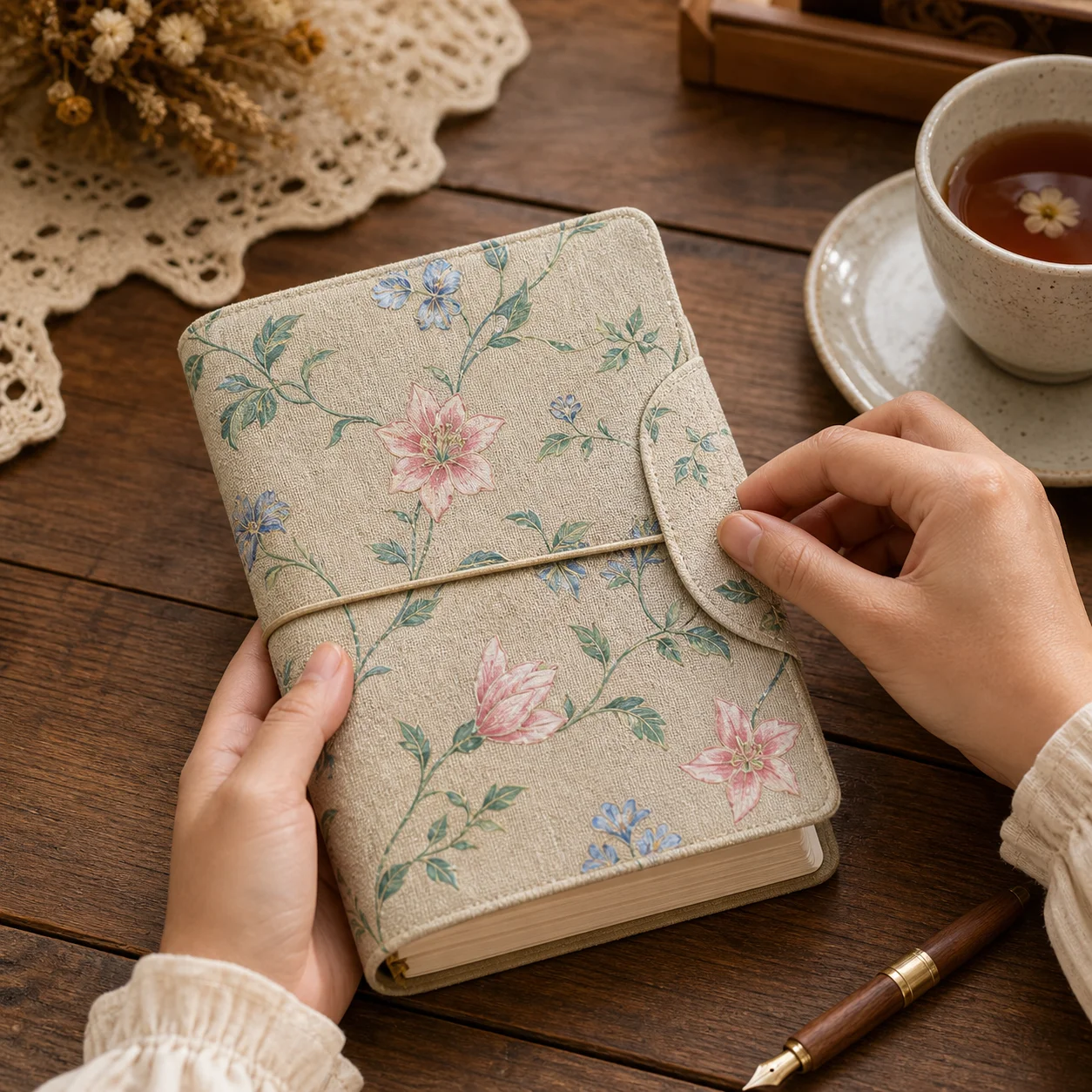 Eco-Friendly Floral Print Loose Leaf Journal with Thick Cloth PU Cover