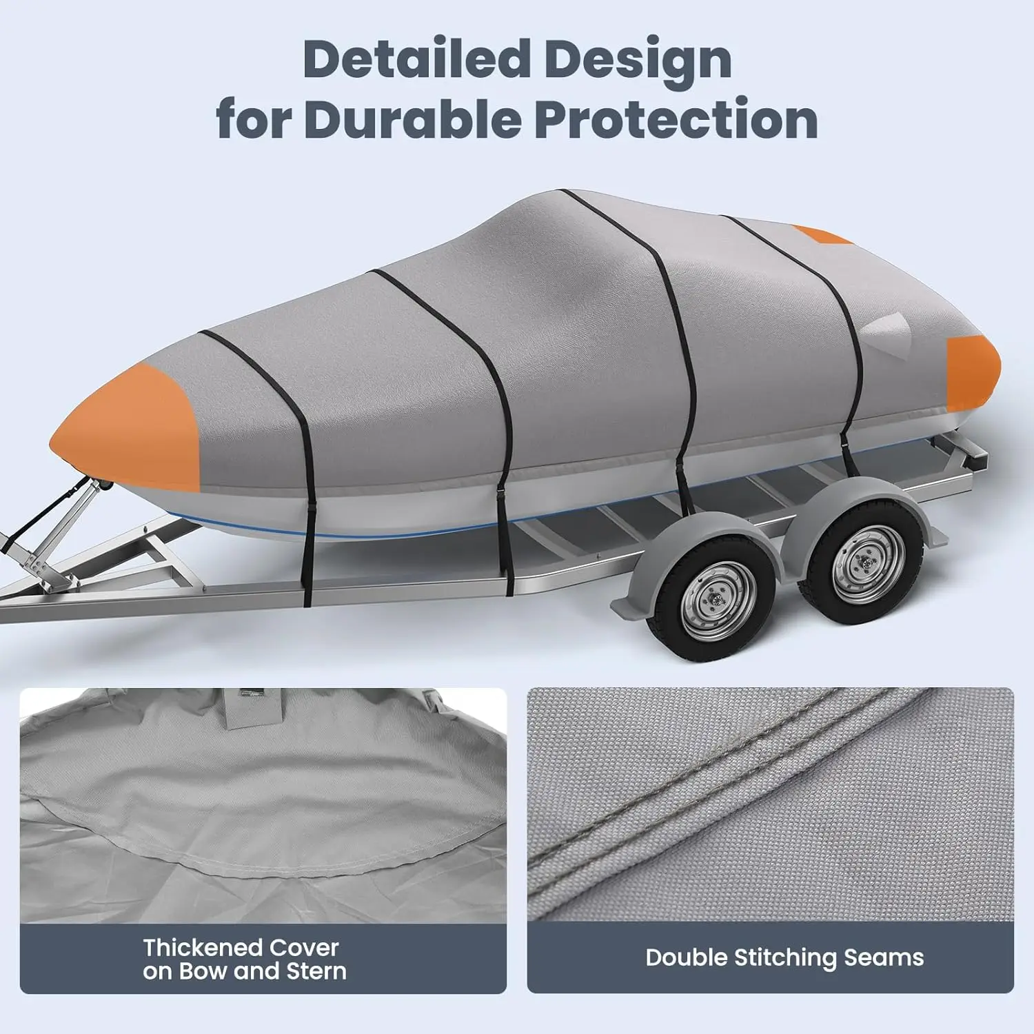 Duty Boat Cover, 20-22ft Waterproof Trailerable Heavy Duty Marine Grade Bass Boat Cover, Fits Tri-Hull, V-Hull,