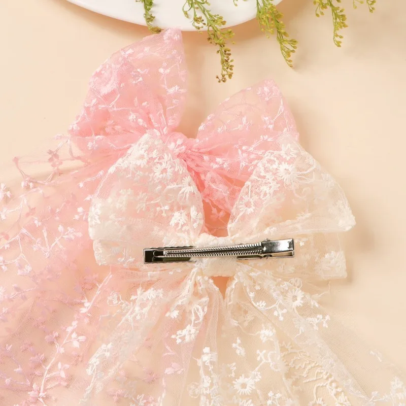 Lace Large Bow Kids Hair Accessories Elegant Hair Clips Kids Sweet Department of Mesh Embroidery Headwear Clip Headwear Gifts