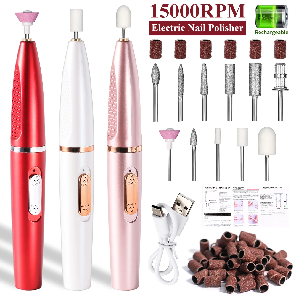 Electric Nail Drill Polishing Machine Kit Rechargeable Portable Nails Drill File Set for Manicure Sanding Tools
