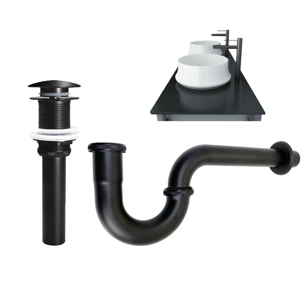 Black Bathroom PTrap Set Sink Drain Pipe Fittings Deodorant Wash Basin