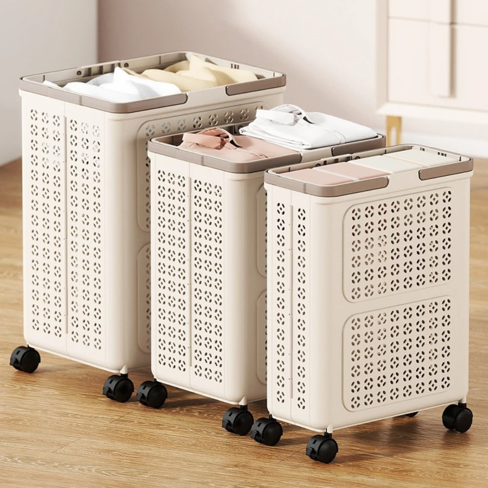 Collapsible Wheeled Laundry Basket with Ventilated Design and Carry Handles