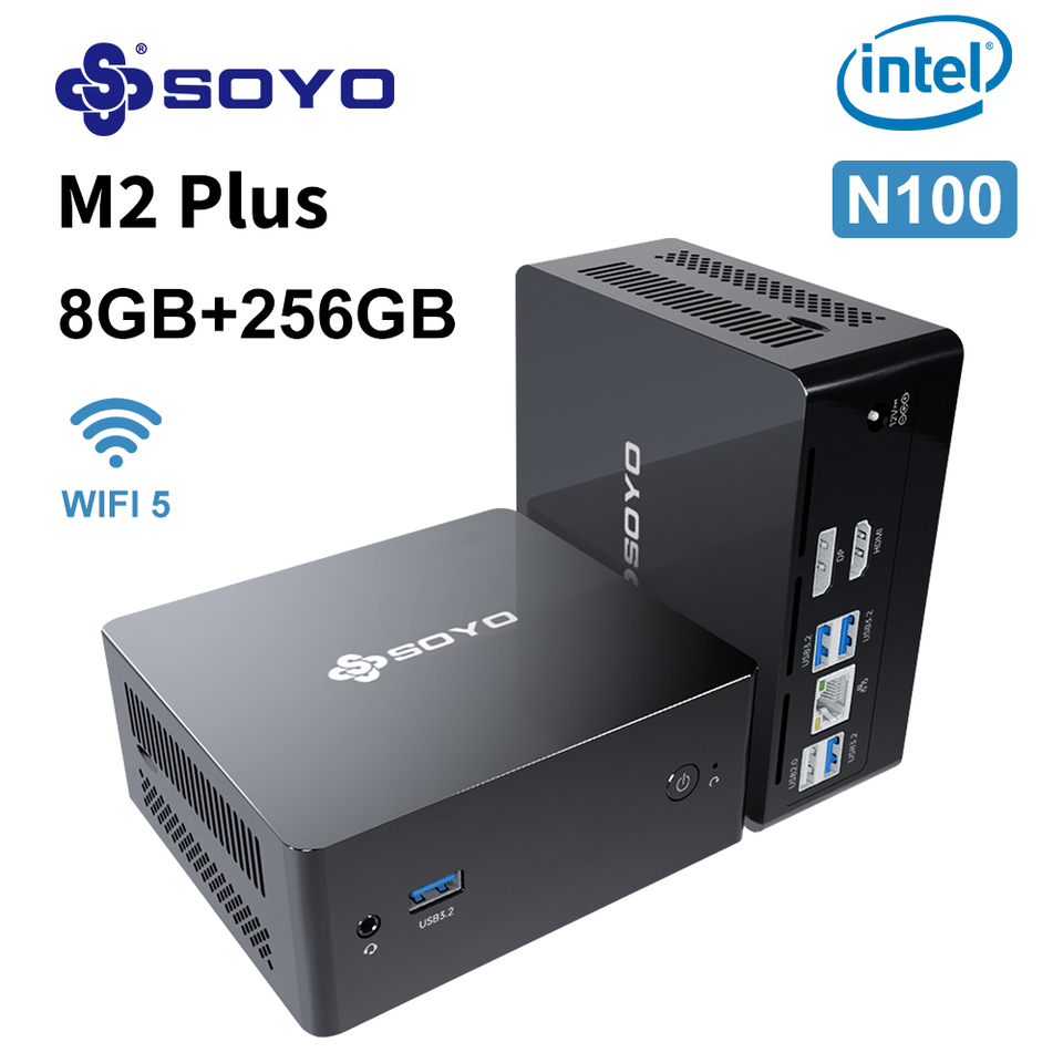 SOYO New M2 Plus Mini PC Intel 12th N100 CPU M4 Pro N150 WiFi6 BT4.2 DDR4 16GB RAM 512GB M.2 SSD Windows 11 Pro Gaming Computer