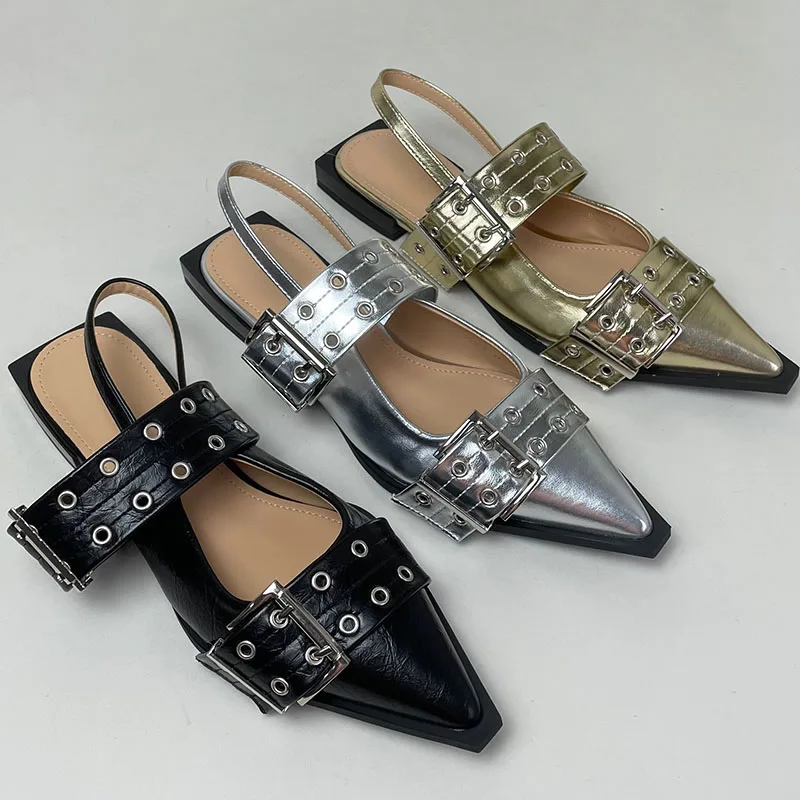 Big Size 43 Female Slingback Pointed Toe Ladies Flats Shoes 2025 Luxury Buckle Footwear Fashion Shallow Women Flat With Shoes 4