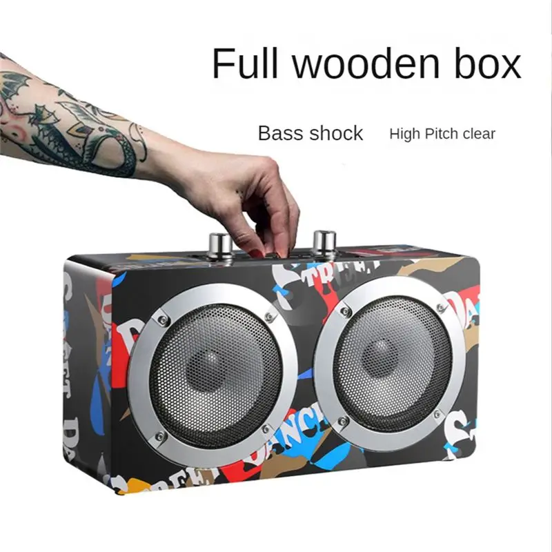 휴대용 블루투스 홈 시어터 무선 나무 스피커 마이크로폰 TF FM 라디오 앰프 고음질 플레이어 블랙