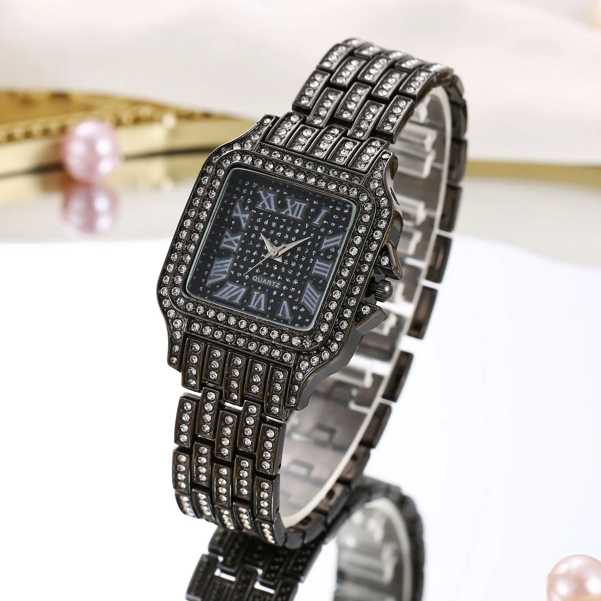MAYZHISU Women Watch Diamond Steel Strap Fashion Ladies Watch Hip Hop Iced Out Business Women's Wristwatch Classic Square Clock