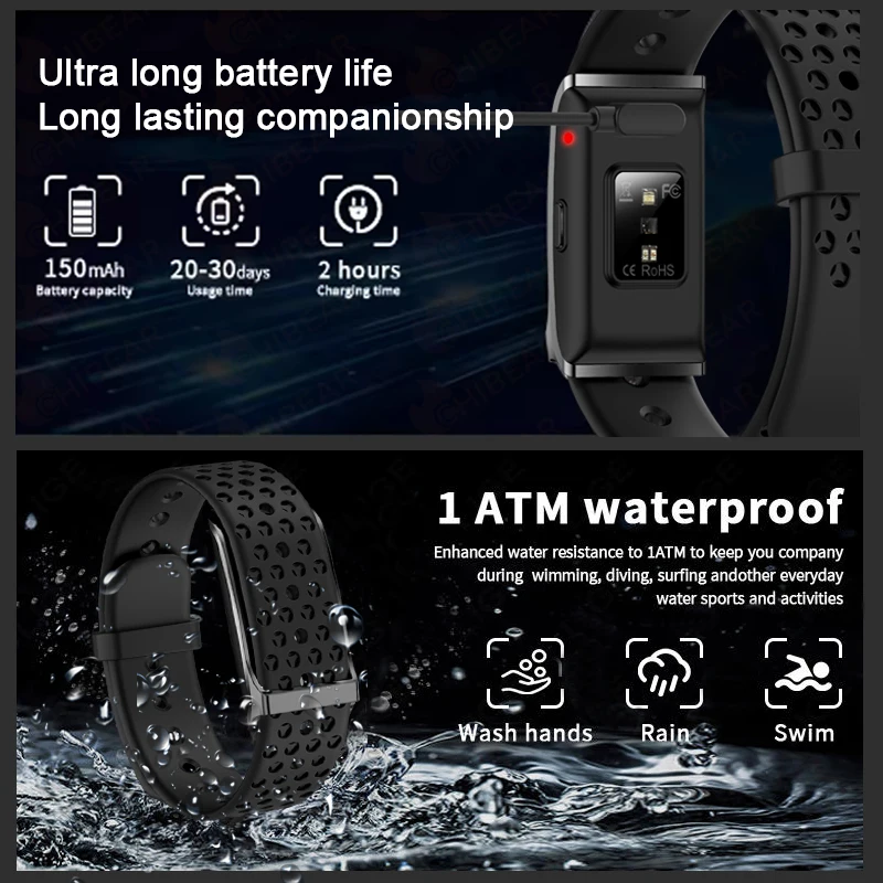 Smart Bracelet Heart Rate Blood Oxygen Monitor GPS Sports Record Electronic Bracelet Male Female Smartwatch 2025 New Android IOS