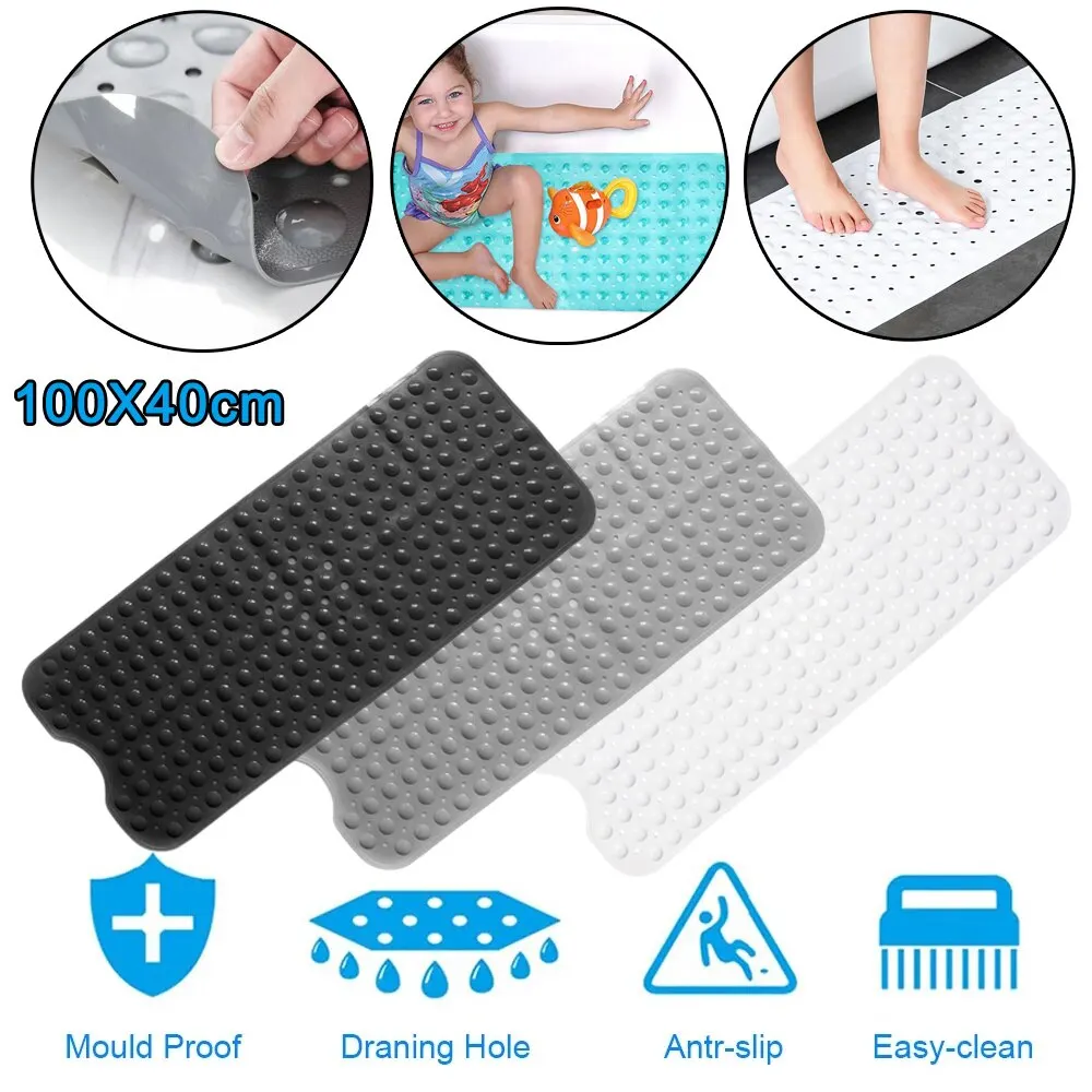 Non-Slip Bath Tub Mats Toilet Floor Rugs Home Shower Bathroom Carpets Bathroom Corner Shower Mat Suction Cup Drain Hole 100*40cm