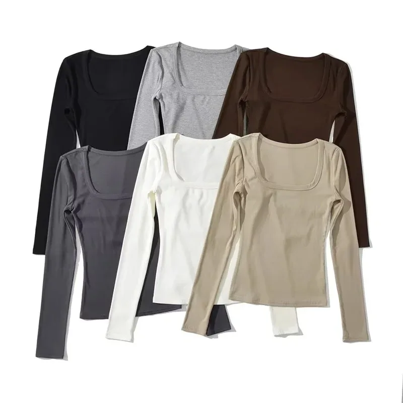 

Женская футболка с длинным рукавом и квадратным вырезом