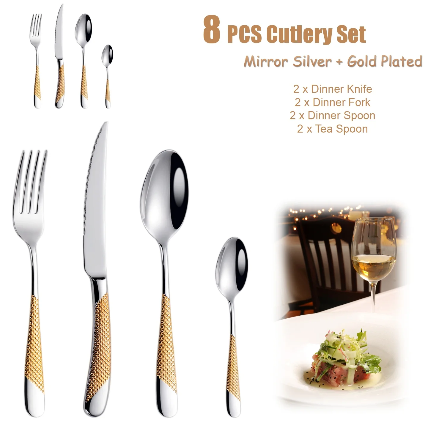 8PCS- Gold Plated