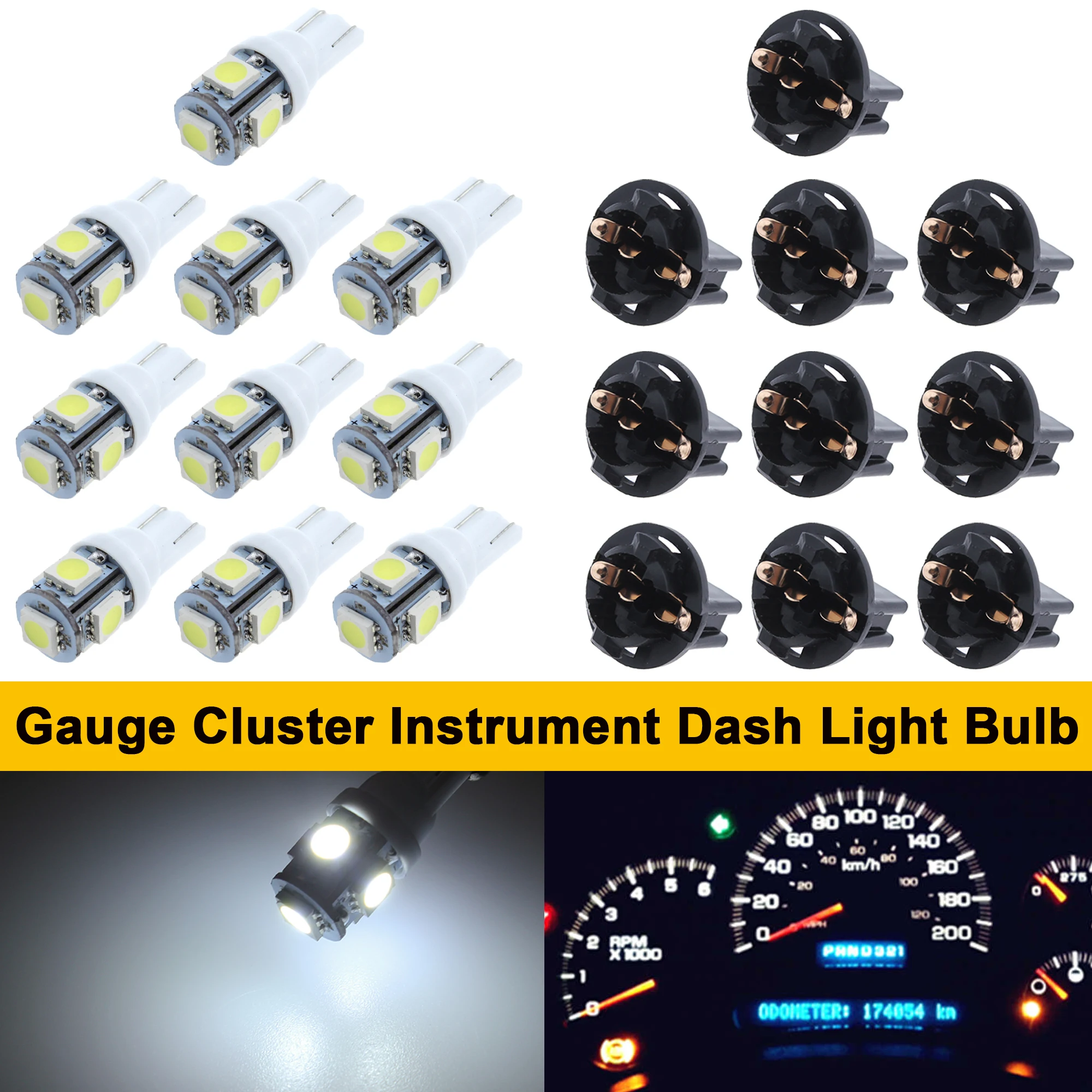 

Winetis 10X T10 194 168 Dash Instrument White LED Light Bulbs Bright Panel Gauge Cluster Dashboard Bulbs with Twist Lock Socket