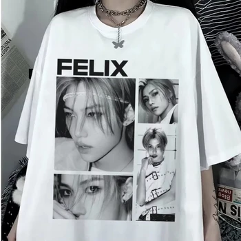 FELIX Homeless Children Kpop Design T-shirt Unisex Short-sleeved T-shirt Cotton High-quality Women's Men's Streetwear 1