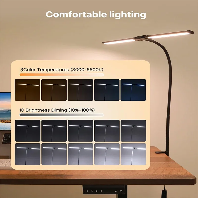 UltraFlex LED Desk Lamp: Dual Head, Eye-Friendly, 360° Adjustable, Tri-Mode Lighting