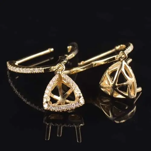 

Custom Trillion 7MM 14K Yellow Gold Natural Diamond Semi Mount Dangle Earrings