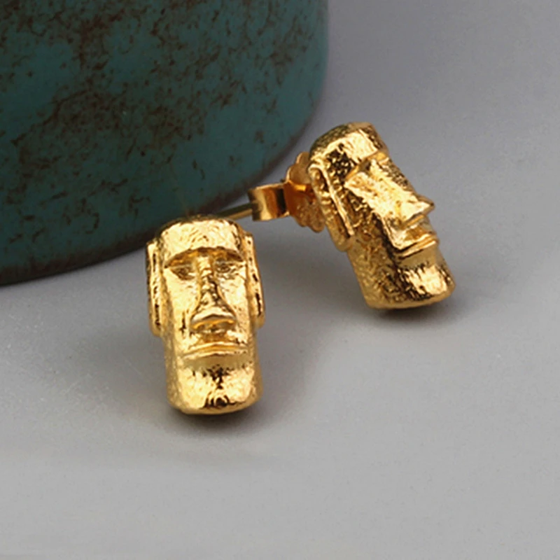 Unusual Design Moai Stone Statue Earrings for Women Men Gold Color Stereo Unique Bohemia Female Man Jewelry Party Accessory Gift