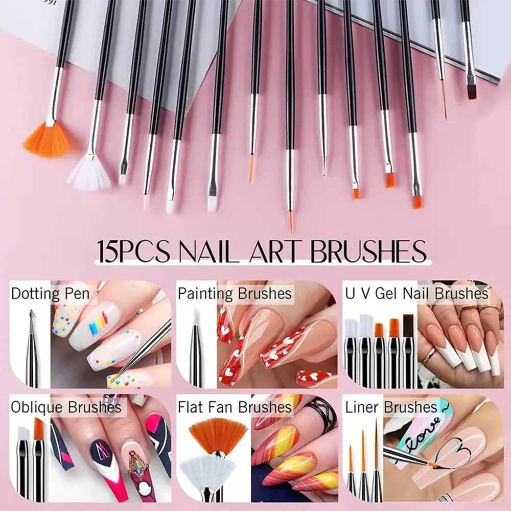 Nail Art Brush Kit for Nail Painting, Floral Carving, Gem Placement, Gel Application, Color Blending, and Line Work. - 2