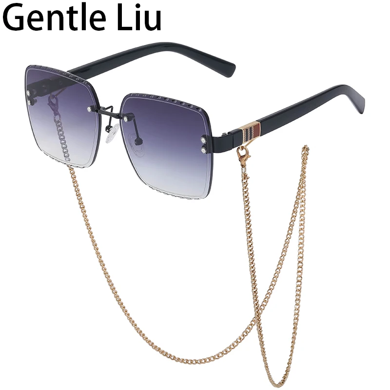 Oversized Rimless Sunglasses Women Square Sun Glasses For Ladies With