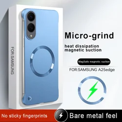 Sleek Frameless Magnetic Wireless Charging Metallic Paint Phone Case - Thin PC Back Cover for Galaxy S23 Ultra (Navy Blue)