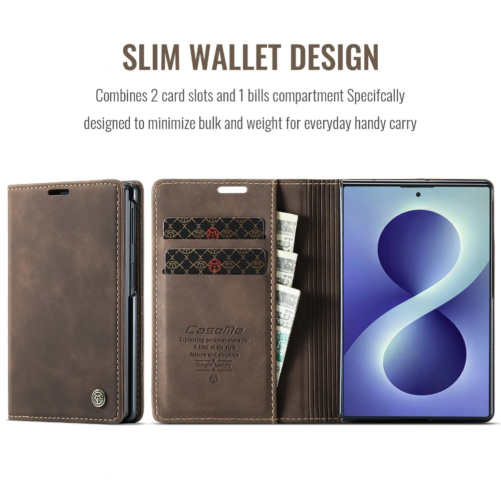 Leather Flip Case with Stand and Card Slots - Durable Phone Cover with Cash Holder