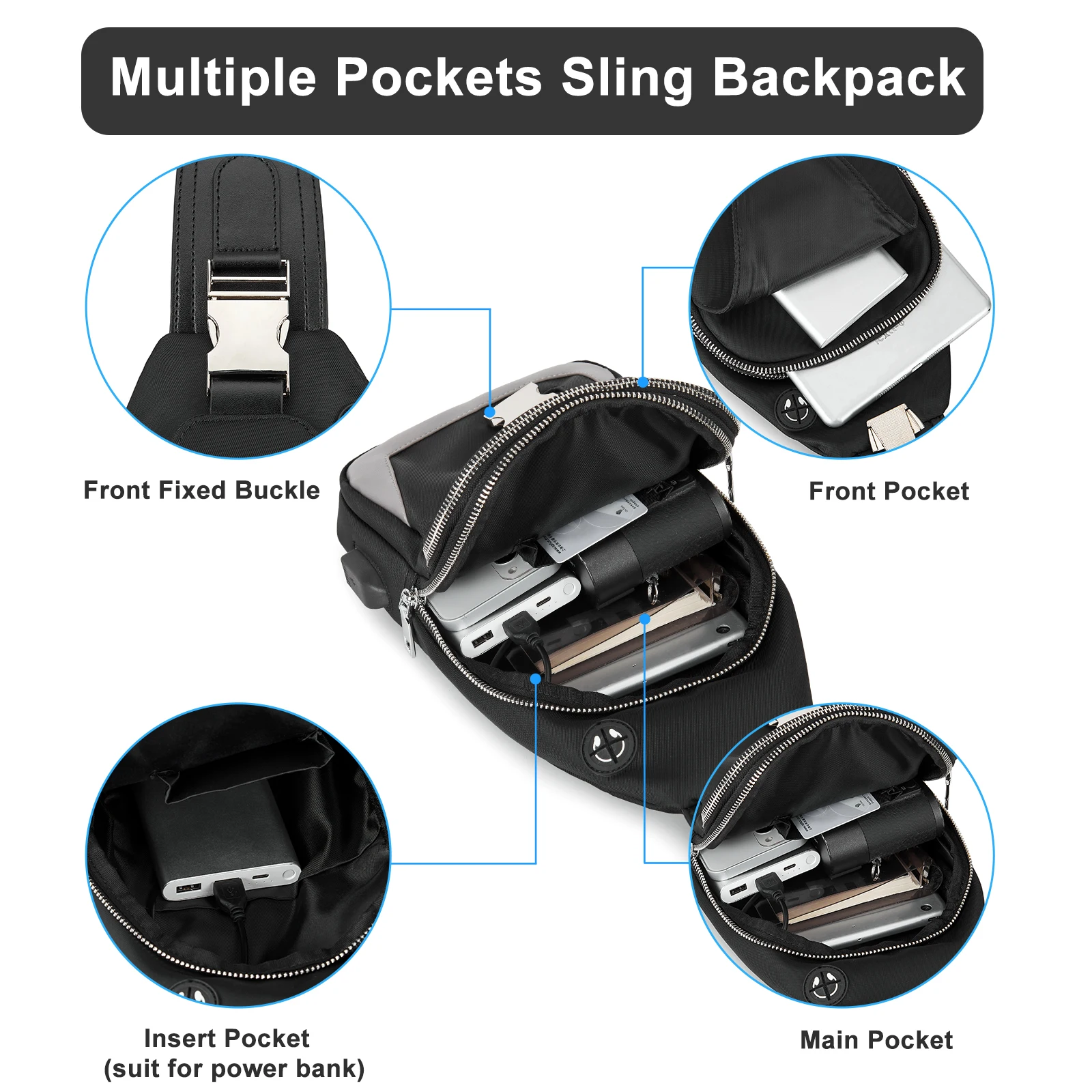 Multi Pocket Functional Chest Bag, Sports Fitness Business Sling Bag,Travel Men's Shoulder Bags & Backpack, Nylon Crossbody Bag