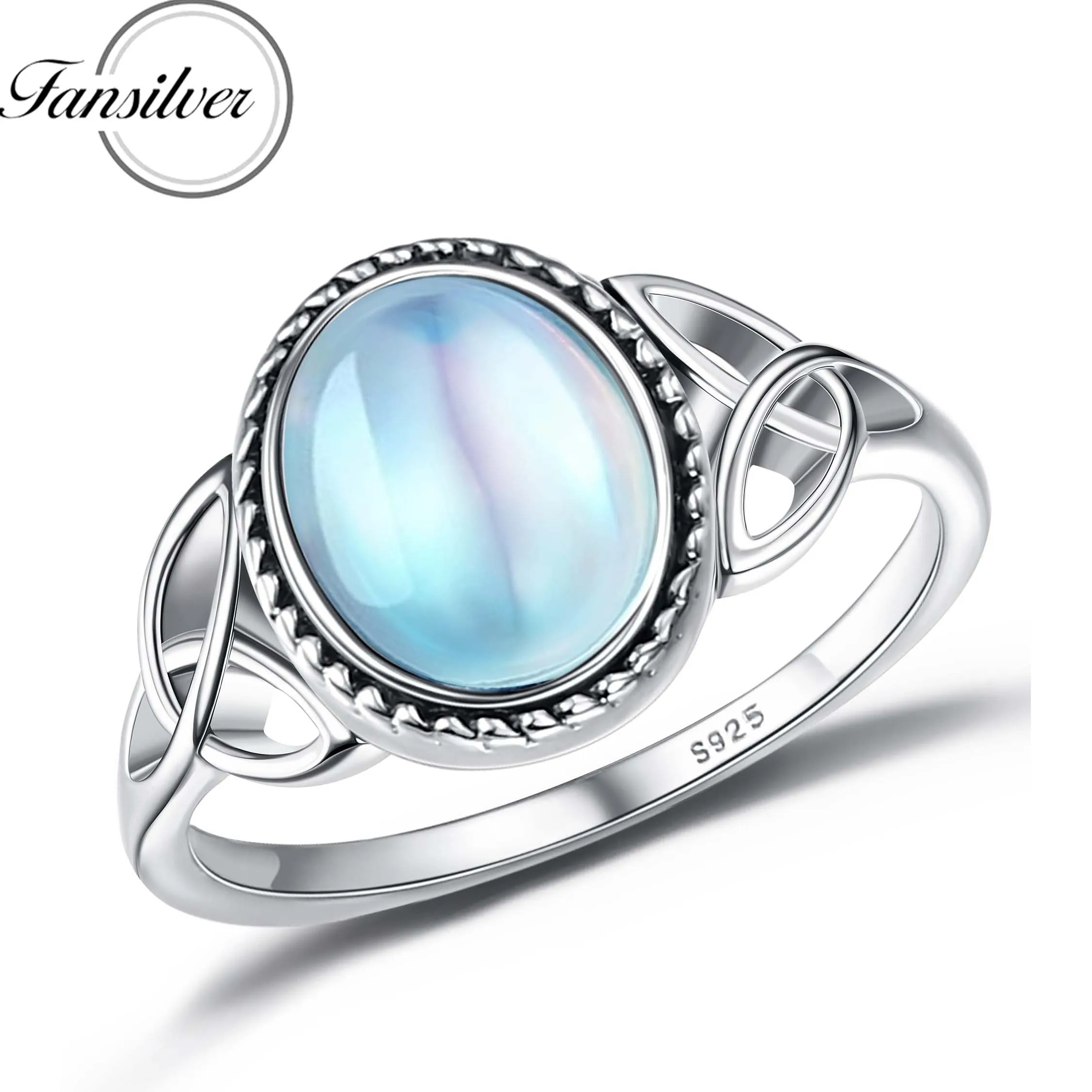 Bague Pierre De Lune Argent Sterling Noeud Celtique Taille