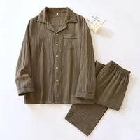 2026 New Spring Couple's Pajama Set 100% Cotton Long Sleeve Long Pants Two Piece Set for Men and Women's Home Furnishings