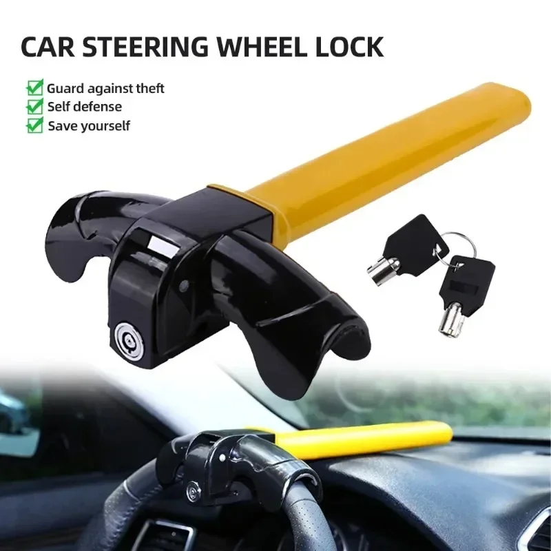 Universal Car Steering Wheel Lock 2 Keys Car Security Rotating T-Shaped Anti-Theft