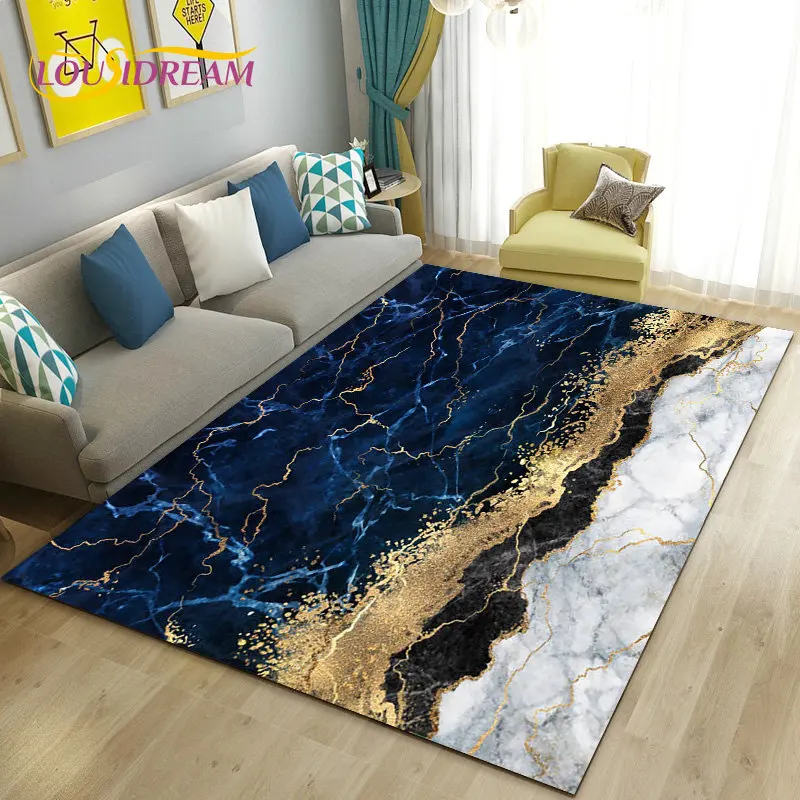 

Colour Blue Gold White Marble Area Rug Large,Carpet Rug for Living Room Bedroom Sofa Doormat Decoration,kids Non-slip Floor Mat