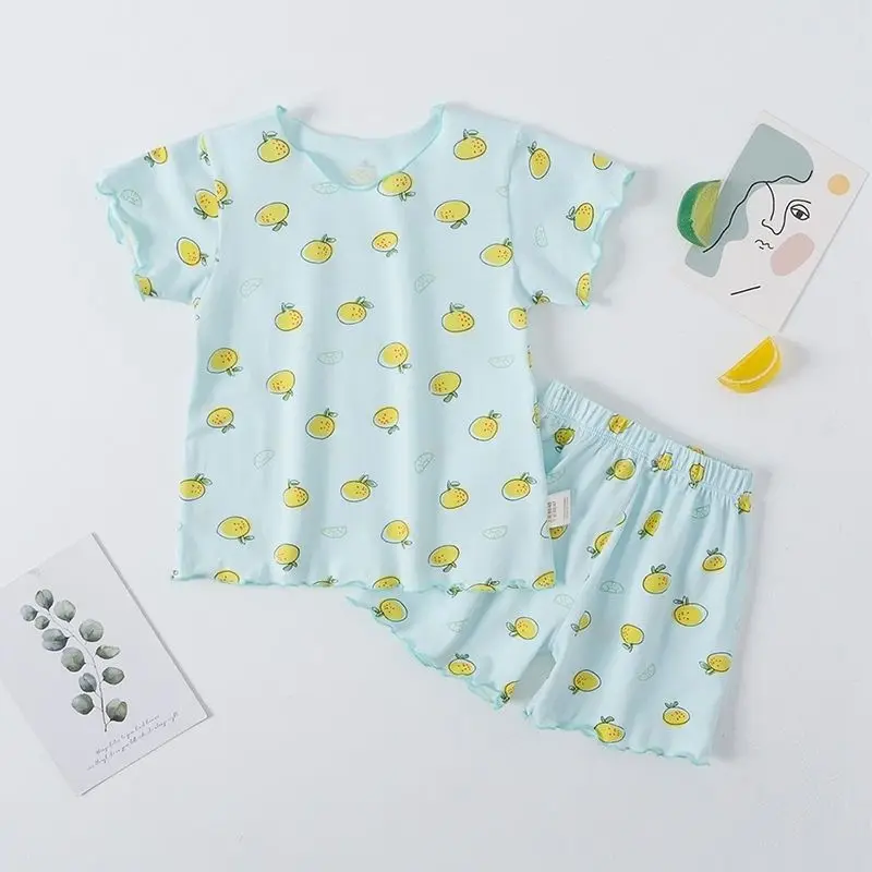 New Summer Children Home Clothing Pajamas Baby Underwear Set Lemon Print Pyjamas Kids Boys Girls Two-piece Loungewear 1 2 3 4 5Y