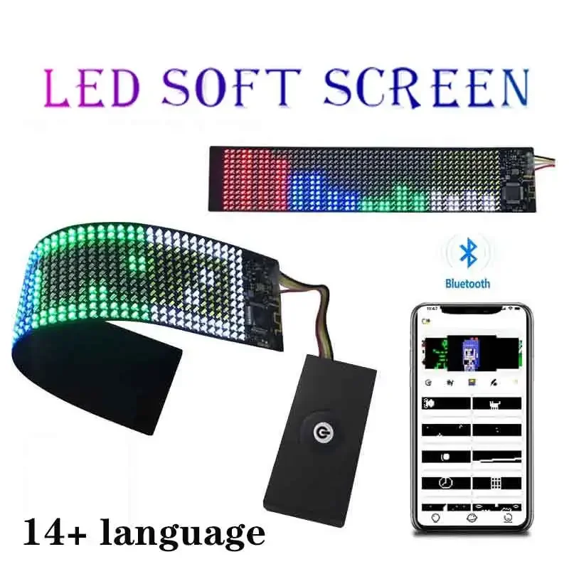 LED Bluetooth Programmable Flexible Module Phone App Can Rechargeable Soft Thin Display Screen for Hat Board T-Shirt DIY155*32mm