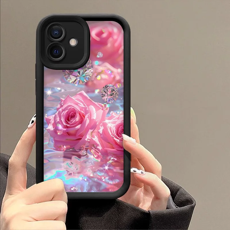 Luxury Romantic Butterfly & Pink Rose Phone Case - Shockproof Soft TPU Bumper Cover