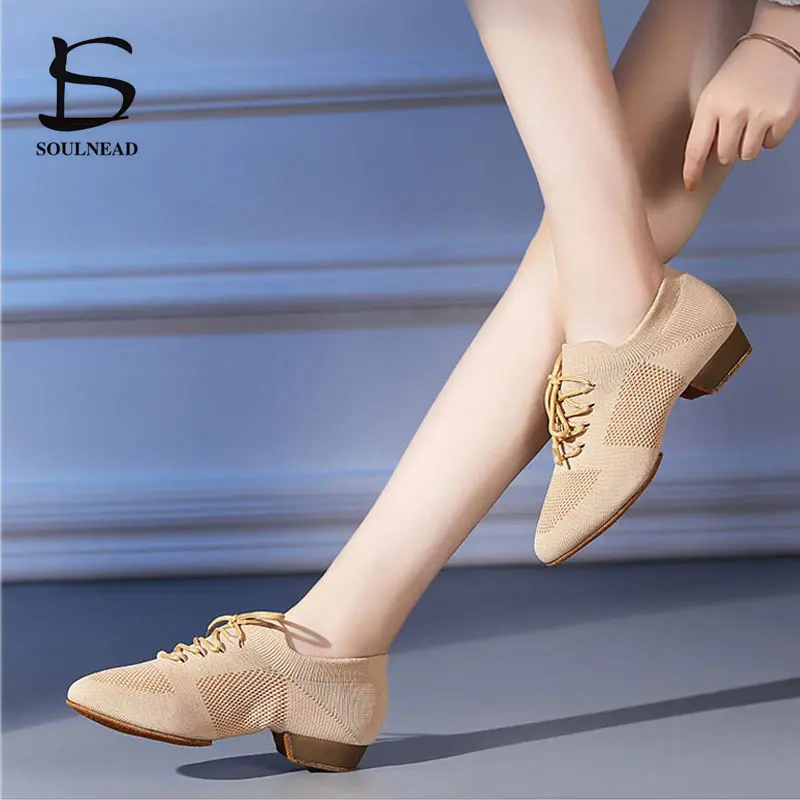 Dance Shoes for Women Jazz Salsa Ballroom Dancing Shoes Mesh Casual Flat Sprots Shoe Ladies Girls Modern Yoga Sneakers 34-42