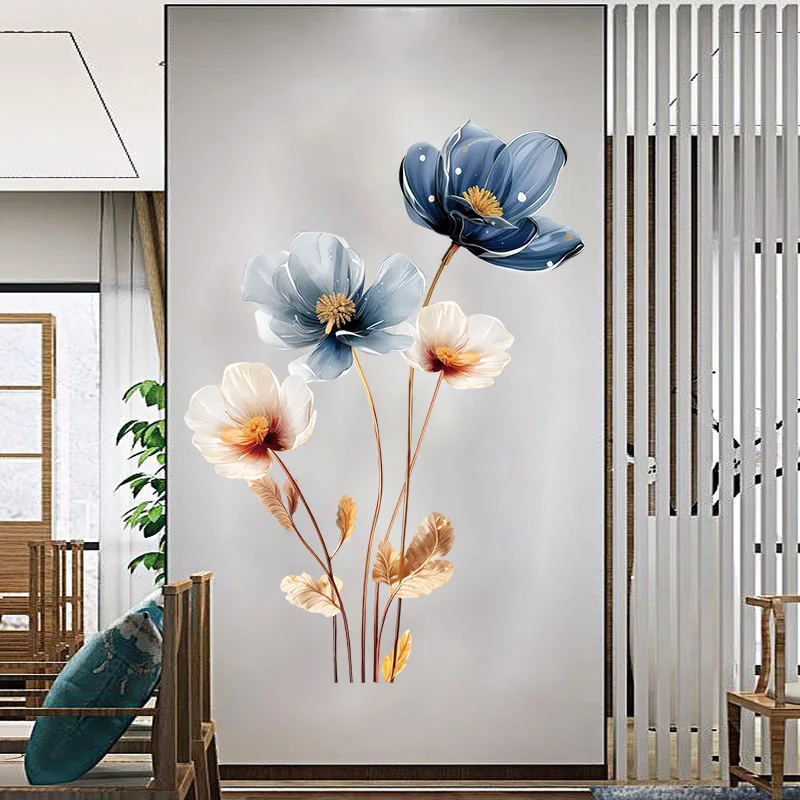 Wall Stickers 3D Lotus Retro Vinyl PVC Flower for Living Room Bedroom Aesthetic Wallpaper Home Decor wall sticker