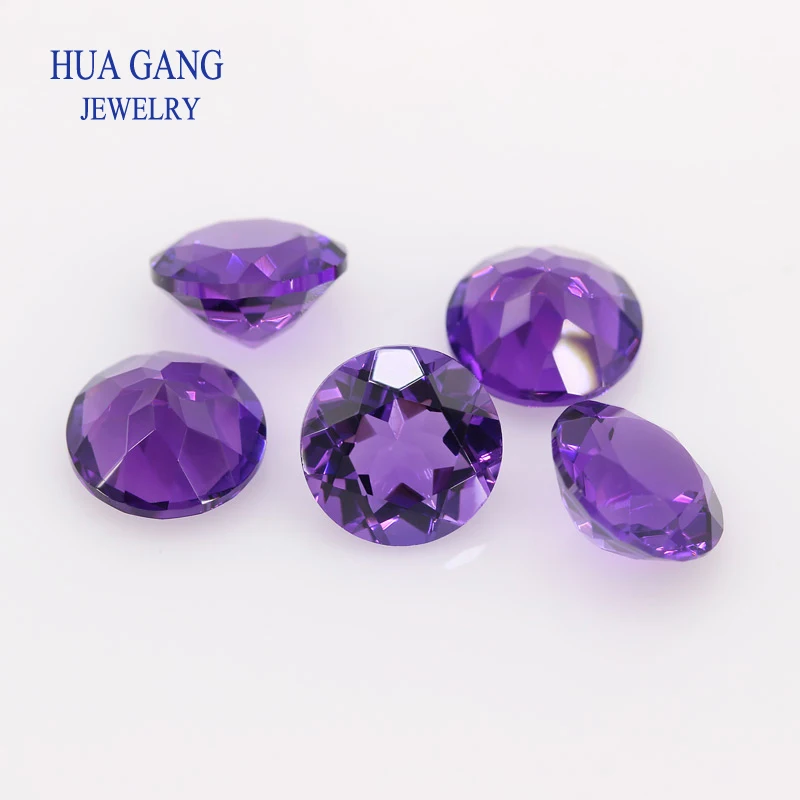 Synthetische Amethyst Lose Edelstein Runde Form Facettiert Cut Größe 3 ~ 12mm Für DIY Schmuck Machen