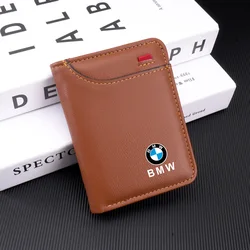 PU Leather Car Mini Wallet, Lightweight with Large - Capacity Interior and Sticker (BMW - brown)