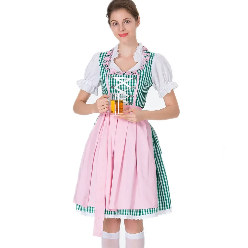 

Traditional Dirndl Oktoberfest Costume Lady Bavarian National Green Plaid Clubwear Cosplay Carnival Halloween Fancy Party Dress