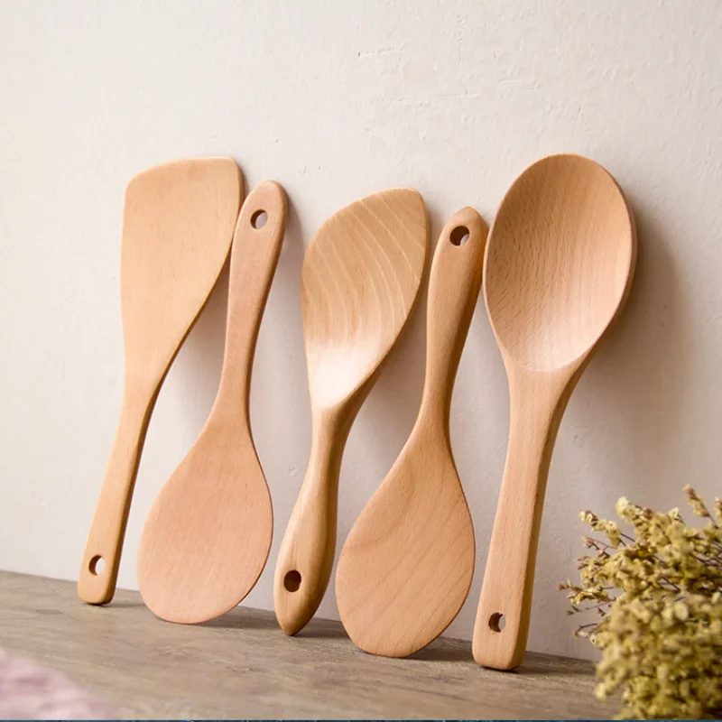 Wooden Cooking Spoon 3 Types Wooden Rice Paddle Spoon High Quality Rice Scoop Sushi Paddle Tableware Spoon Dinnerware Kitchen Gadgets Tool