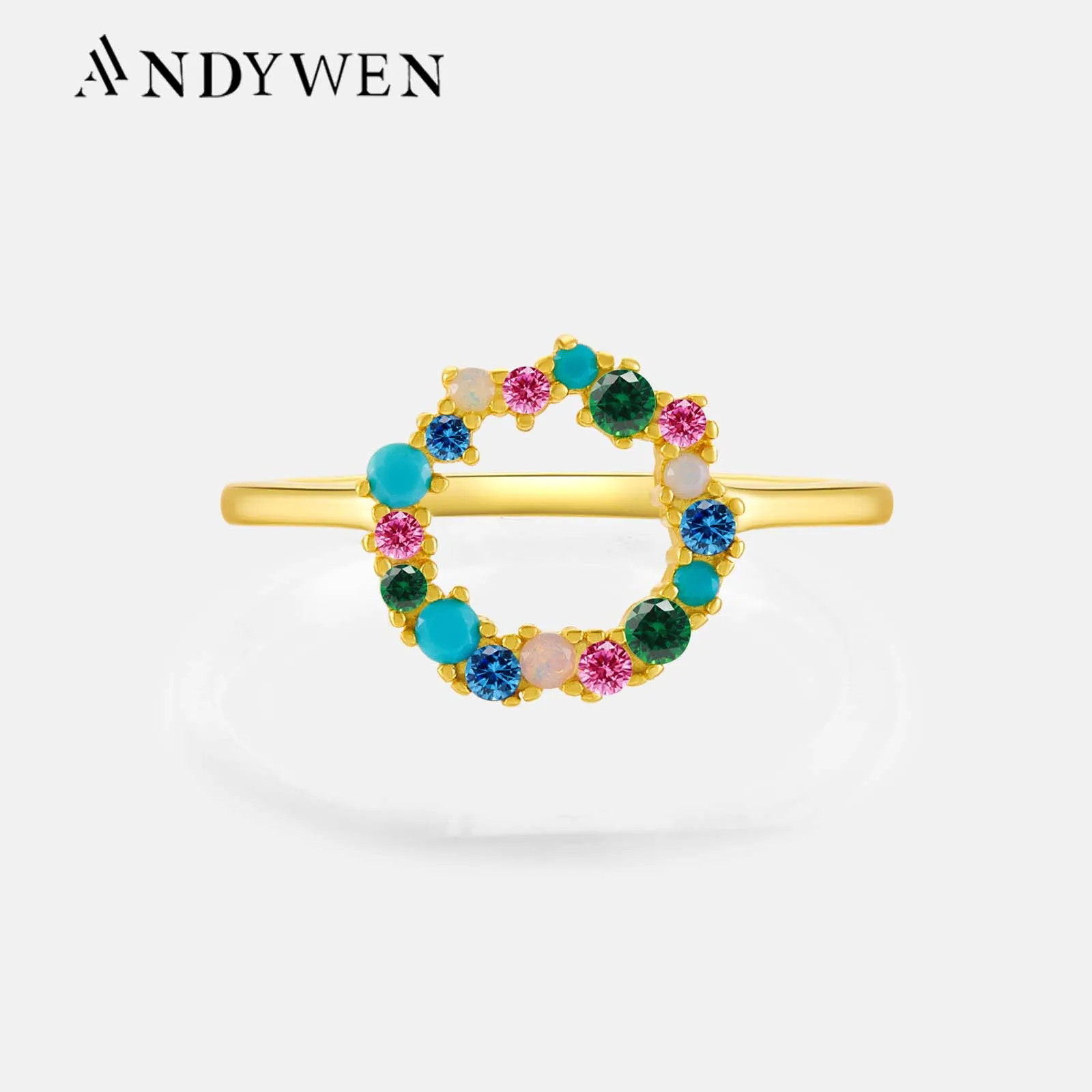 Andywen 100% Argento Sterling 925 Sparkle Tutti Frutti Ring18K Oro Colorato Arcobaleno Cz Zircone Gioielli Semplice Anello