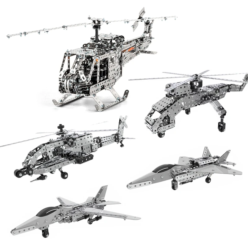 DIY Metal Apache F15 Aircraft Building Blocks 3D Helicopter Puzzle Educational Science Toys for Children Disassembly Alloy Model