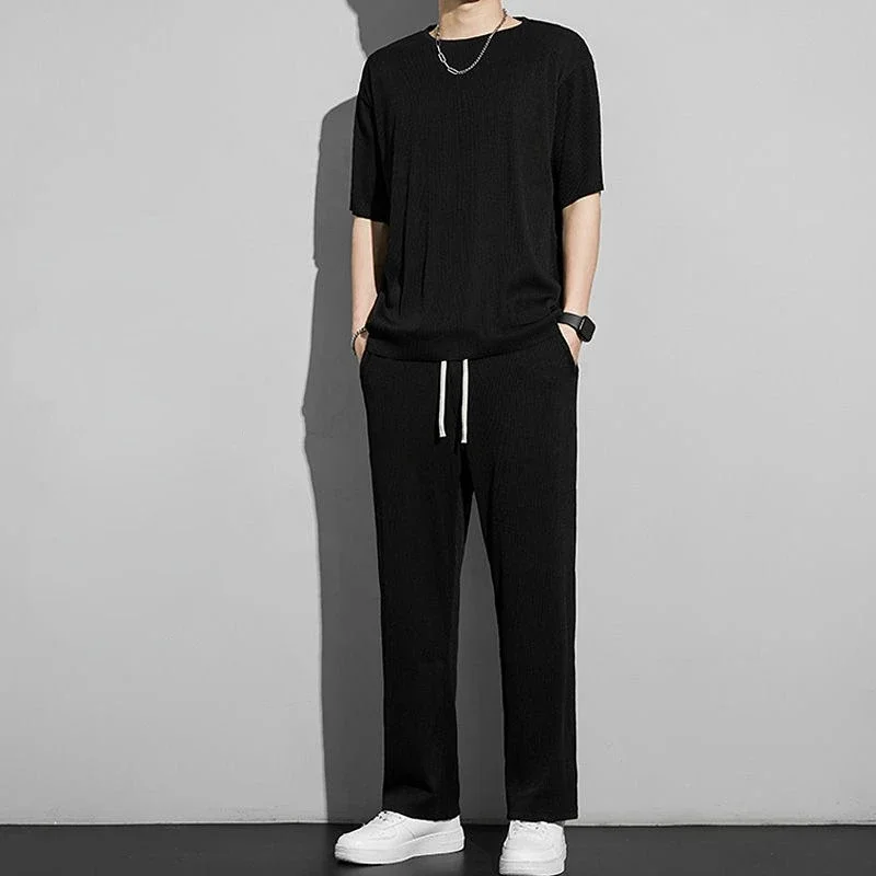thumbnail image 1 of Conjuntos de pantalones superiores Kpop, chándal de manga corta de un cuarto, estilo coreano, camiseta para hombre, trajes deportivos de verano, estética genial, ropa para hombre Xl, 1 of 4