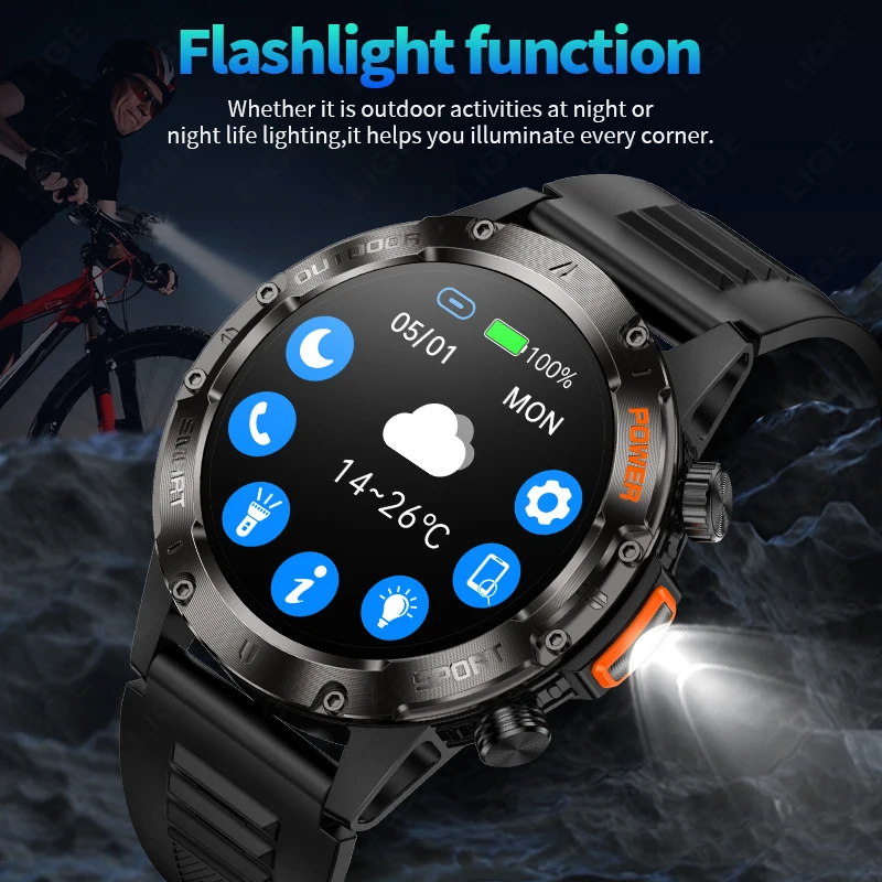 LIGE Outdoor Bluetooth Call Smart Watch Men 360 * 360 High Definition Full Touch Screen Sports Health Monitoring Smartwatch Men