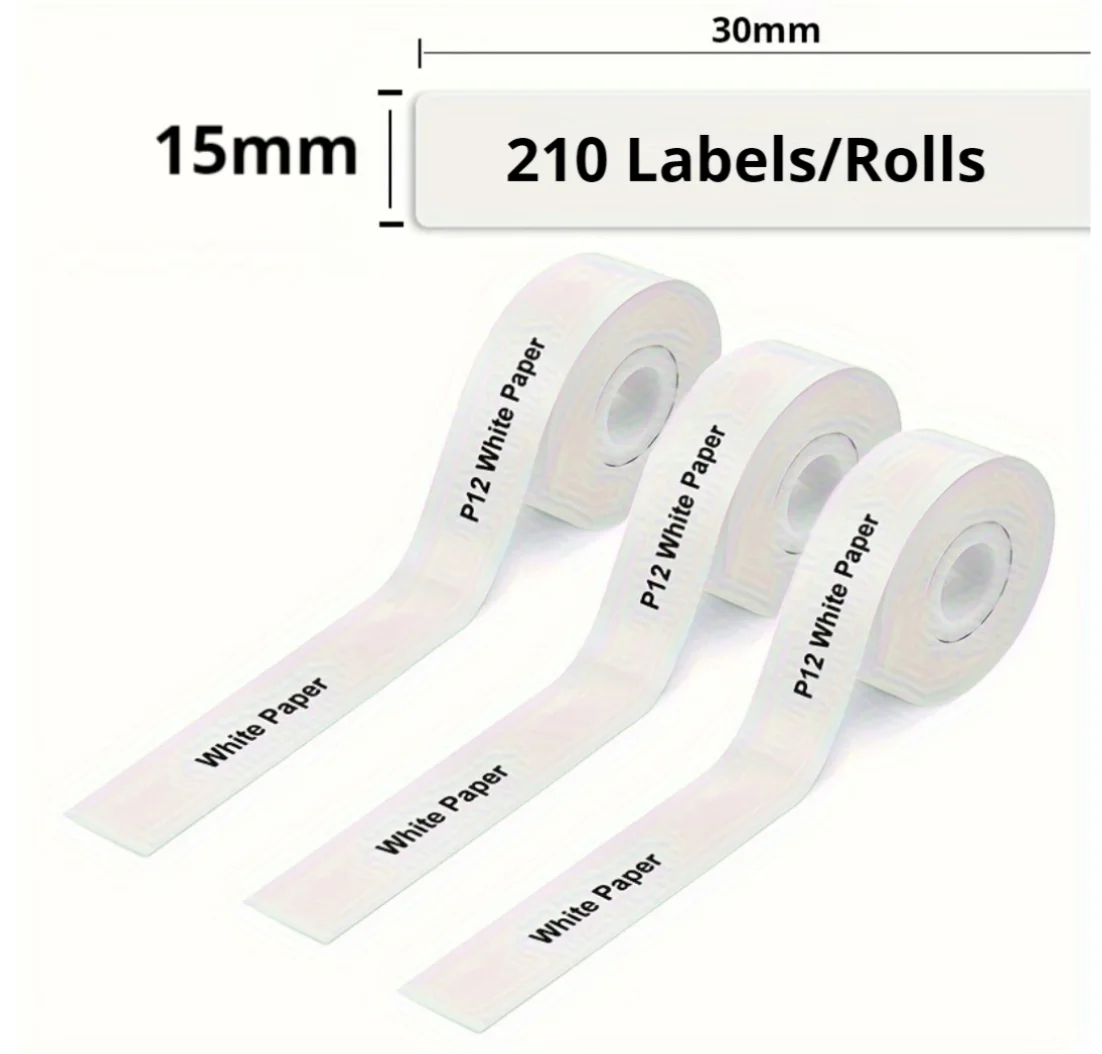 4롤 15×30mm 흰색 자체 접착식 열전사 라벨 용지 주방 사무실 휴일 태그 및 학교용 호환 D30 P15 프린터