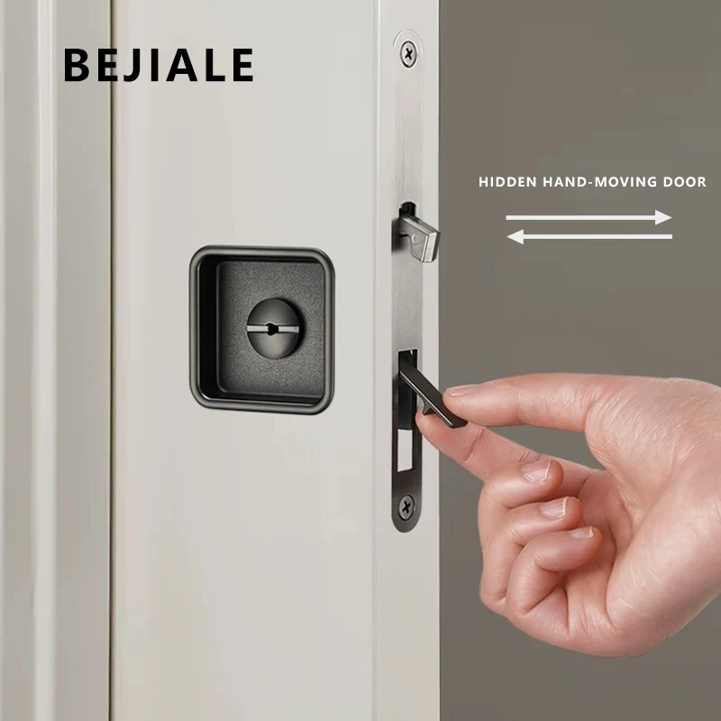 New Square Pocket Wooden Sliding Door Lock Sliding Door Lock Black Indoor Kitchen Bathroom Mobile Hook Gray