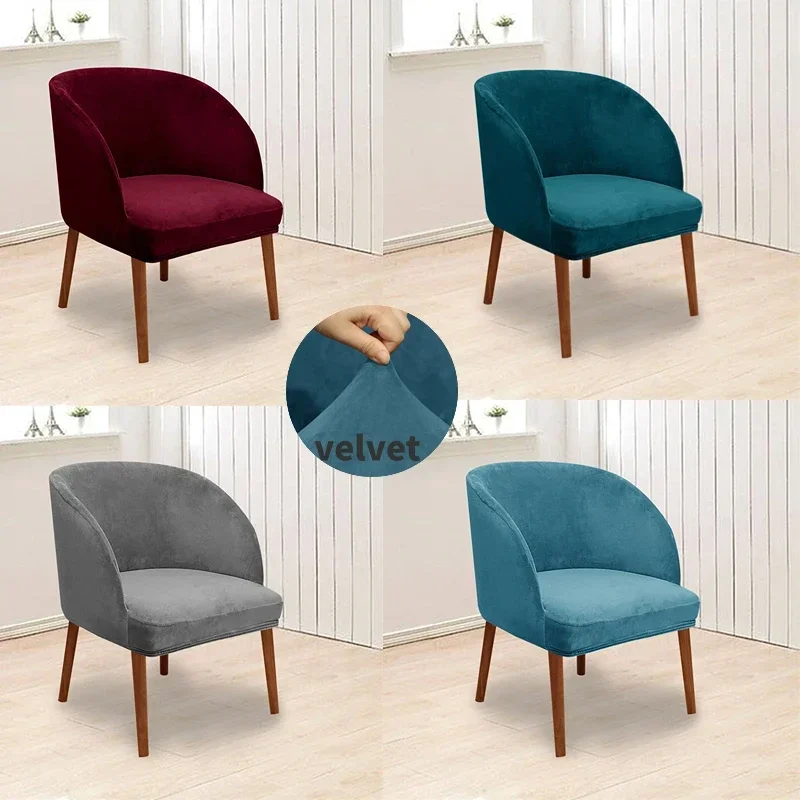 

Soft Velvet Armchair Cover Stretch Dining Chair Slipcovers Accent Curved Office Chairs Covers House De Chaise Seat Case Home